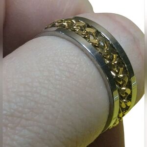 Fidget Ring sz 11 Silver Gold Color Chain Spin Men Women's NEW A-028